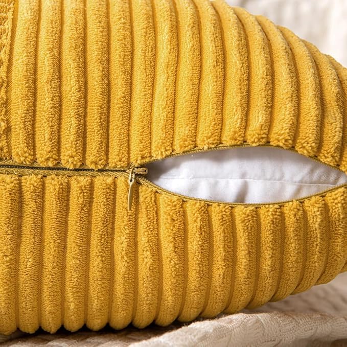 MIULEE Mustard Yellow Decorative Euro Sham Pillow Covers 24x24 Inch for Bed Couch Sofa Pack of 2 Boho Farmhouse Throw Pillows Soft Cross Corduroy Patchwork Textured Cushion Cases