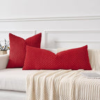 Kevin Textile Valentines 14x36 Inch Long Lumbar 1 Pack Boho Decorative Throw Pillow Cover Soft Striped Corduroy Rectangle Cushion Case Farmhouse Color Accent for Living Room Couch Sofa Bed, Red
