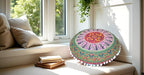 CRAFT KALA Large Round Bohemian Floor Pillow Pouf Cover Mandala Meditation Room Pillow Cover for Adults Boho Seating Poufs Cushion Cover for Kids Playroom Multi 6 Color 32" Round