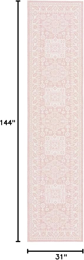 Rugs.com Outdoor Aztec Collection Rug – 12 Ft Runner Pink Flatweave Rug Perfect for Hallways, Entryways
