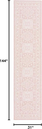 Rugs.com Outdoor Aztec Collection Rug – 12 Ft Runner Pink Flatweave Rug Perfect for Hallways, Entryways