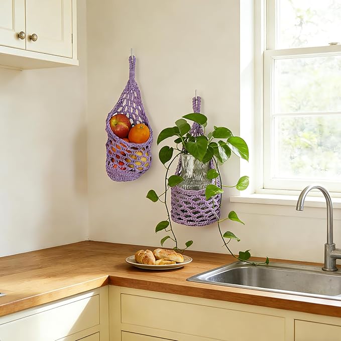 Macrame Wall Plant Hanger, Hanging Planter Basket Holder, Wall Planters for Indoor Plants, for Up to 6 Inch Pot (Purple, 6-Inch)