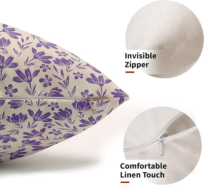 Purple Floral Pillow Covers 12x20 Set of 2 Vintage Rustic Old Style Cute Small Flower Cream Print Rectangle Decorative Outdoor Pillowcases Fall Farmhouse Throw Cushion Case Couch Sofa Bed Decor