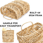 YOUEON Large Woven Hanging Storage Basket, 12x5x14 Inch Natural Water Hyacinth Wall Basket with Sturdy Iron Frame, Handwoven Front Door Flower Baskets for Home Garden, Boho Decor