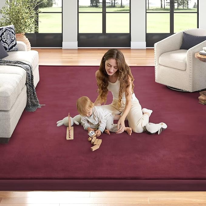 Baby Play Mat for Floor Nursery Muscle Mat Area Rug Playroom Rug 50"x50" Memory Foam 1.3" Thick Crawling Mat for Babies,Toddlers, Infants,Kids (Burgundy)