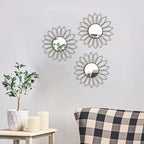 3 Pack Metal Mirrors for Wall Sunburst Wall Mirrors Home Décor Decorative Hanging Wall Art for Living Room Bedroom Entryway (Black2, Flowers)