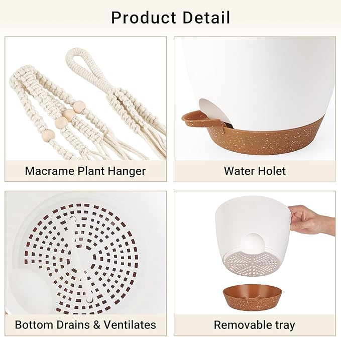 Mkono 3 Pack Hanging Planters for Indoor Plants with Self Watering, Outdoor Hanging Plant Pots with 35"/29"/23" Macrame Plant Hangers, 2 Types of Hanging Baskets for Garden Home Decor