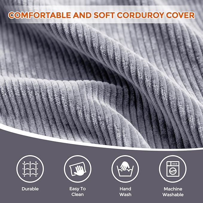 Pouf Ottoman Foot Rest, Comfortable & Soft, Round Footstool for Living Room, Bedroom, Office, Room Decoration, Corduroy Foot Stool Pouf with Odorless & Anti-Clump Filling, Large Dark Grey