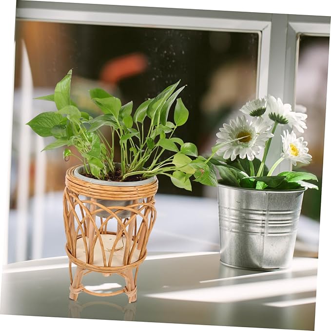 POPETPOP Hand Woven Rattan Plant Basket Boho Style Planter with Liner Functional Home Decor Versatile Storage for Flowers and Succulents