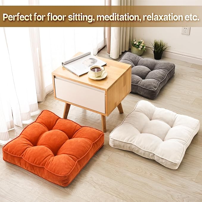 Floor Pillow Set of 2, Memory Foam Floor Cushions for Adults, Large Meditation Pillow for Sitting, 22 x 22 Inches (Square | Grey)