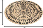 SAFAVIEH Natural Fiber Collection Area Rug - 6' Round, Black & Natural, Handmade Boho Mandala Braided Jute, Ideal for High Traffic Areas in Living Room, Bedroom (NF802K)