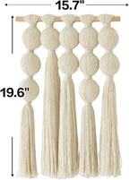Flber Macrame Wall Hanging with Geometric Yarn Spheres, Handwoven Cotton Tassel Art for Boho Bedroom or Living Room Wall Decor 15.7" W x 19.6" L