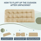 downluxe Outdoor Bench Cushion for Patio Furniture, Water Resistant Tufted Overstuffed Porch Swing Cushions, Thick Outdoor Loveseat Cushions, 59" x 18" x 5", Khaki, Set of 1
