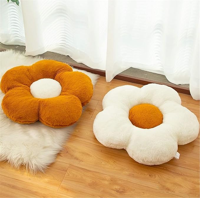 YILANLAN Cute Flower Cushion Plush Floor Casual Comfortable Pillow Office Living Room Bed Cushion Simple Decoration (40cm, Brown)