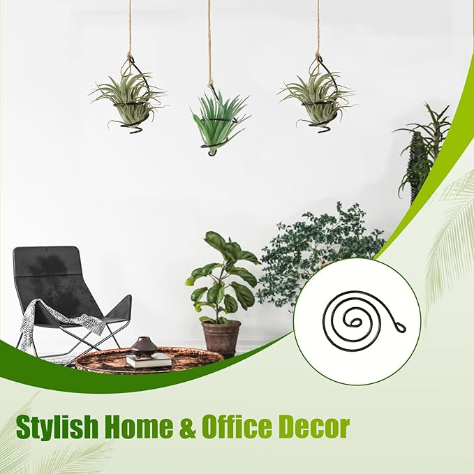 6 Pack Hanging Air Plant Holders - Adjustable Rust-Resistant Iron Rings with Low-Tangle Jute Ropes for Tillandsia, Succulents, Home & Office Decor