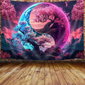JAWO Tree Life Tapestry Aesthetic, Colorful Pink Flowers Sun and Moon Art Tapestry Wall Hanging for Girls Bedroom, Cool Nature Galaxy Yin Yang Anime Tapestries Poster of Dorm Home Decor 71X60 Inches