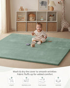 Blissful Diary Ultra Soft Baby Play Mat, 71x59 Extra Large Floor Mat with Removable & Washable Slip-On Cover for Babies and Toddlers, Sage Green