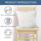 Winter Snowflake Embroidery Decorative Throw Pillow Covers 18 x 18 Set of 2, Tufted Snow Porch Outdoor Home Decor, Plush Faux Fur Jacquard Sofa Couch Cushion Case