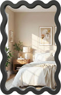 22"x30" Matte Black Wavy Wall Mirror for Powder Room & Vanity, Solid Wood Squiggle Mirror, Small Asymmetrical Irregular Mirror, Funky Aesthetic Decor, Vertical/Horizontal