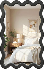 22"x30" Matte Black Wavy Wall Mirror for Powder Room & Vanity, Solid Wood Squiggle Mirror, Small Asymmetrical Irregular Mirror, Funky Aesthetic Decor, Vertical/Horizontal