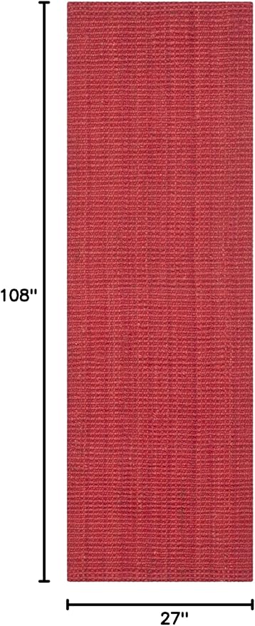 SAFAVIEH Natural Fiber Collection Runner Rug - 2'3" x 9', Red, Handmade Farmhouse Jute, Ideal for High Traffic Areas in Living Room, Bedroom (NF730D)