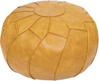 Thgonwid Round Unstuffed Pouf Cover, Leather Foot Stool Ottoman with Storage, Bean Bag Floor Chair, Multi Functional Footrest for Living Room, Bedroom or Balcony (Yellow)