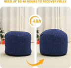 Round Stuffed Pouf Ottoman for Foot Rest, Storage Ottoman Pouf Foot Stool Cushion, Faux Fur Poufs with Foam Chunk Filling, 26 X 18 Inch Floor Chair for Living Room Bedroom Home Decor, Navy Blue
