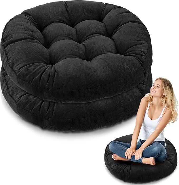 Jerify Floor Pillow Cushions Large Round Square Large Meditation Floor Pillow for Classroom Adult Meditation Picnic Party Seating Learning Daycare School(Round,Black,2 Pcs)