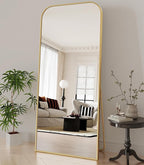Koonmi Full Length Mirror, 65"x24" Mirror Full Length with Stand, Gold Domed Top Square-Edged Floor Mirror with Aluminum Alloy Frame for Bedroom Living Room