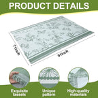 91x 71 in Extra Large Outdoor Picnic Blanket with Waterproof Mat Oversize Beach Woven Cotton Yarn Blanket with Fringe Machine Sandproof for Spring Summer Camping Beach Park(Plants,Green)