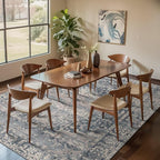 5x7 Area Rugs for Living Room Bedroom, Blue Washable Rug, Vintage Retro Boho Rug, Non Slip & Low Pile Faux Wool Thin Carpet for Indoor Dining Room and Kids Room(Blue 5x7ft)