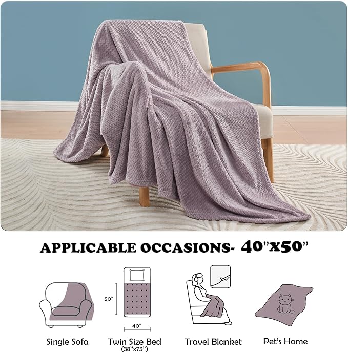NEWCOSPLAY Super Soft Throw Blanket Premium Silky Flannel Fleece Leaves Pattern Lightweight Blanket All Season Use (Light Purple, Throw(40"x50"))
