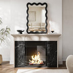 24"x36" Matte Black Wavy Wall Mirror for Bathroom Vanity, Large Solid Wood Asymmetrical Mirror, Irregular Squiggle Mirror for Bedroom, Modern Funky Aesthetic Decor