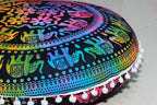 CRAFT KALA 32" Round Mandala Boho Pillow Cover Meditation India Room Seating Poufs Cover for Living Room Yoga Home Décor Bedroom Balcony Garden Decoration Cotton Floor Cushion Cover Multi U.P Elephant