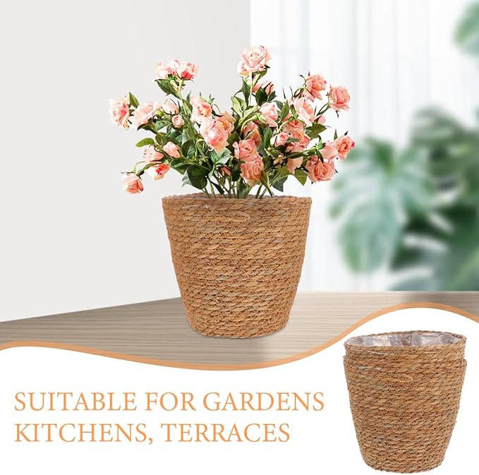 BESPORTBLE 2Pcs Seagrass Basket Covers for Indoor Plants Unique Decorative Storage Baskets Versatile Flower Pot Liners for Living Room Bedroom and Kitchen Decor