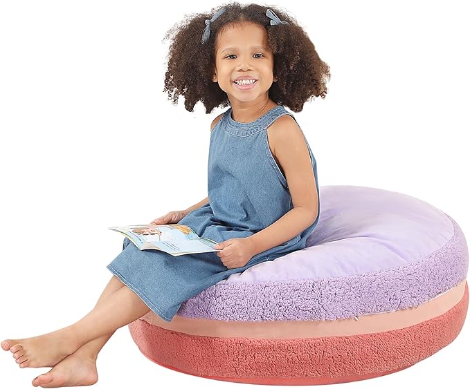 Macaron Bean Bag Chair for Kids and Teens, Medium Bean Bag Sofa with Memory Foam Filling, 27.5"×27.5"×13.5", Purple and Red