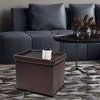 ALASDO Brown Leather Storage Ottoman Footrest Stool, 17x13x13inches, Modern Style