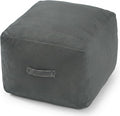 MeMoreCool Square Stuffed Pouf Ottoman Foot Rest, Floor Pouf Foot Stool with Foam Chunk Filling, Soft Stuffed Ottoman Footrest for Living Room, Dark Grey