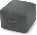 MeMoreCool Square Stuffed Pouf Ottoman Foot Rest, Floor Pouf Foot Stool with Foam Chunk Filling, Soft Stuffed Ottoman Footrest for Living Room, Dark Grey