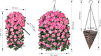 Fake Geraniums Artificial Hanging Flowers Basket for Outdoors, Spring Outdoor Hanging Plants Faux Silk Geraniums Vines in Planter UV Resistant Realistic for Outside Porch Yard Balcony Patio, Pink