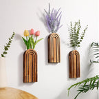 4 Pack Wall Planter Indoor Decor Plant Holders Boho Wood Hanging Vases for Modern Farmhouse Living Room Bedroom Rainbow Decor (Dark Brown)