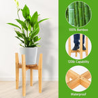 2 Packs Adjustable Plant Stand with Tray,Indoor Wood Plant Stand Fit 8'' to 12'' Planter,Mid Century Modern Flower Pot Holder Rack(Plant and Pot Not Included) Natural
