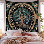 Jhdstore Moon Phase Tree of Life Tapestry Mandala Tapestry for Bedroom Aesthetic Celestial Decor Boho Spiritual Tapestries Wall Hanging Living Room Decor 36"x48"