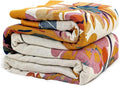 Boho Throw Blanket for Bed 90"x90", 100% Soft Cotton Bohemian Blankets with Rustic Floral Printed Decor, Spring Throw Blanket for Couch Cozy Breathable King Size All Season