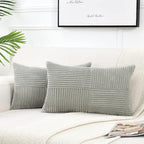 Fancy Homi 2 Packs Grey Lumbar Decorative Throw Pillow Covers 14x24 Inch for Living Room Couch Bed Sofa, Rustic Farmhouse Boho Home Decor, Soft Striped Corduroy Rectangle Accent Cushion Case 35x60 cm