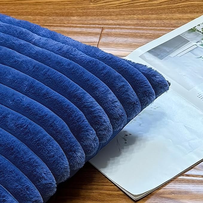 18x18 Throw Pillow Covers Set of 2, Decorative Faux Fur Covers for Bed, Couch Soft Fluffy Pillow Cover with Velvet Back for Living Room, Neutral Home Décor Accent for Sofa - Blue
