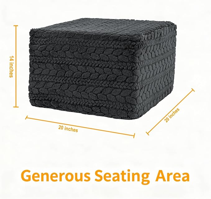 20x20x14 Inches Fluffy Square Pouf Ottoman - Plush Furry Boneless Ottoman Foot Rest Stool with High-Density Foam, Versatile Floor Seating for Living Room (Gray)