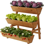 3-Tiers Wooden Raised Garden Bed Tiered Planter Box Flower Pots Vertical Garden Planter Wood Plant Stand for Vegetables Flowers Herbs for Patio, Balcony, Freestanding (Brown L)