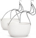 Dexceder 9.8 Inch Self Watering Hanging Planters Indoor Outdoor, Thickened Hanging Basket Flower Plant Pot (2 Pack, White)