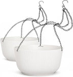 Dexceder 9.8 Inch Self Watering Hanging Planters Indoor Outdoor, Thickened Hanging Basket Flower Plant Pot (2 Pack, White)
